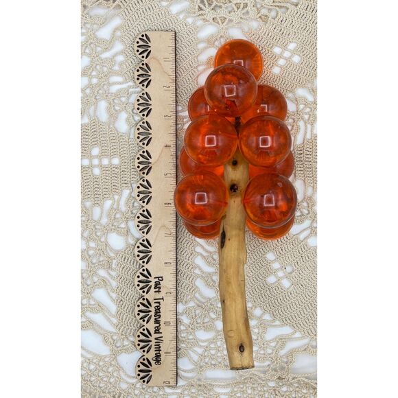 Vintage MCM Amber Orange Lucite Grape Cluster Large Bamboo Stem - Picture 8 of 9